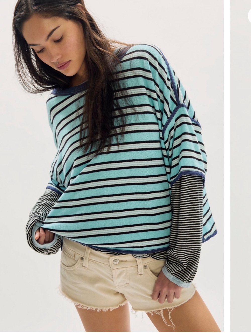 Free People Clean Rugby Striped Tee, Blue, XS
